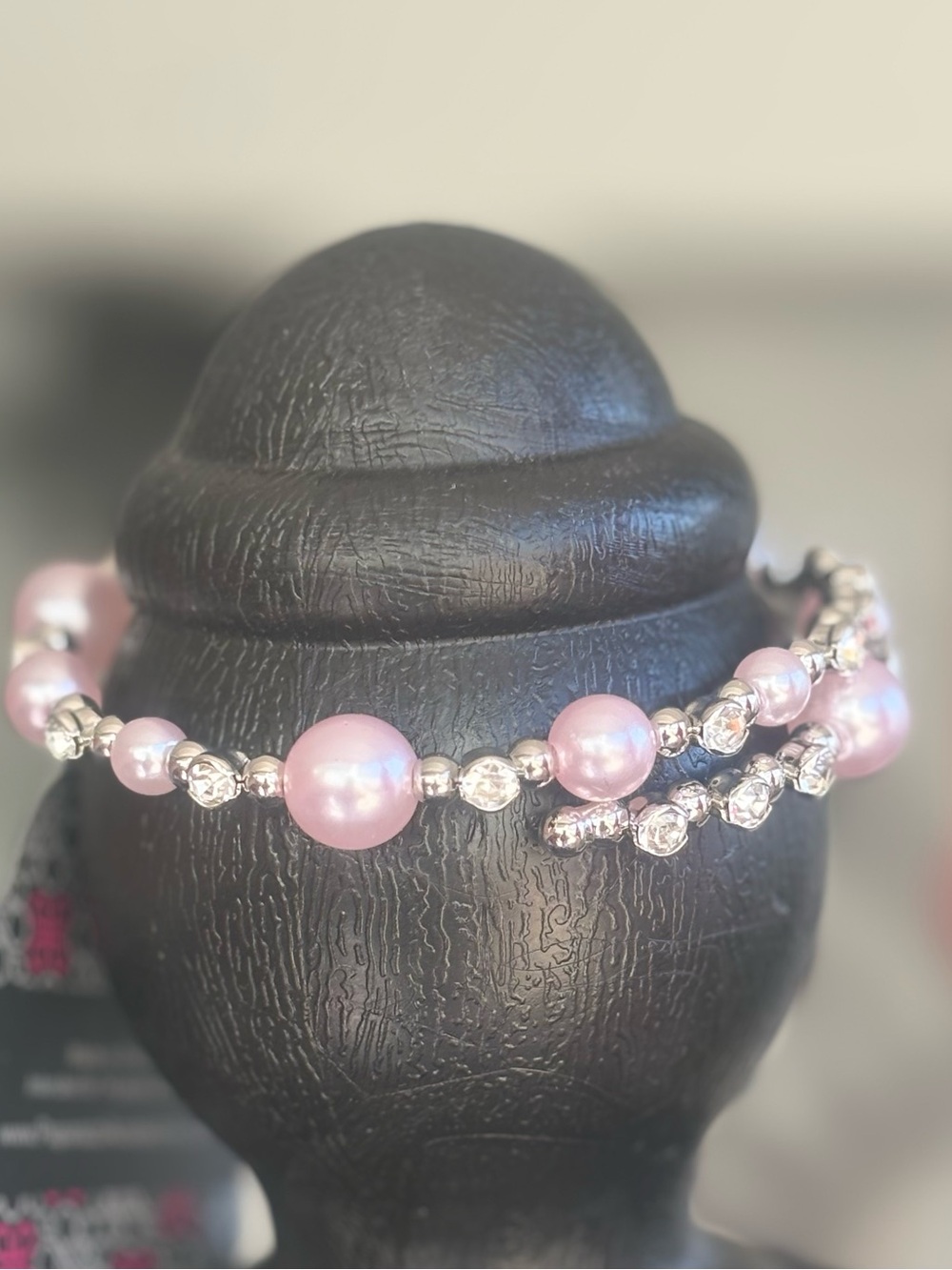 Pink Pearl and Silver Crystal Stretch Bracelet - Women Jewelry